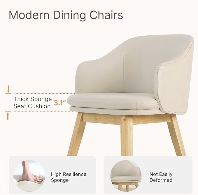 Wooden Dining Chairs Set of 2, Faux Leather Upholstered Modern Dining Room - Image 4