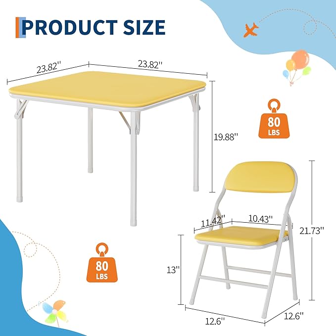 IDEALHOUSE 5 Piece Boys Girls Folding Table and Chairs Set, Activity Table and - Image 3