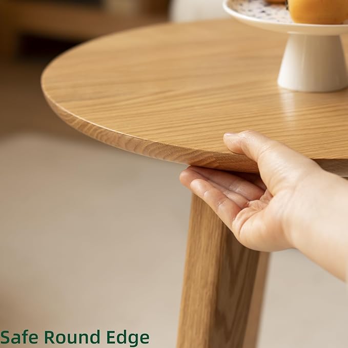 100% Solid Oak Wood Coffee Table Set, Round Coffee Table Combo Side Table - Image 7