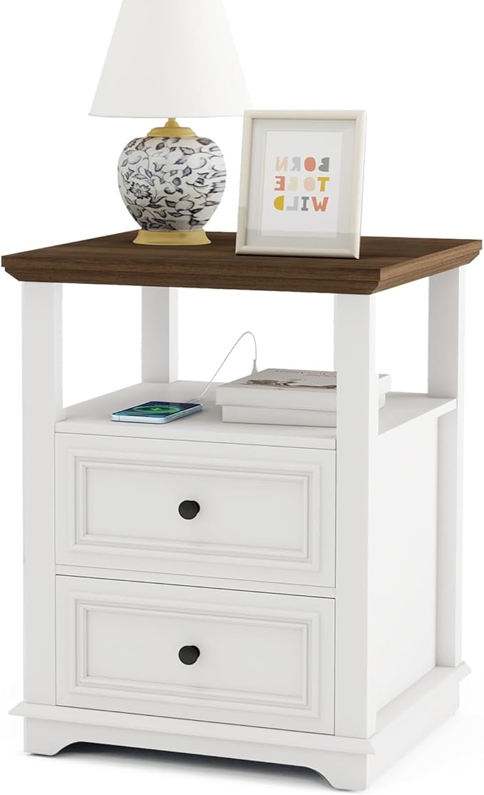 Vipbear Farmhouse Nightstand 18" White End Table - Image 8