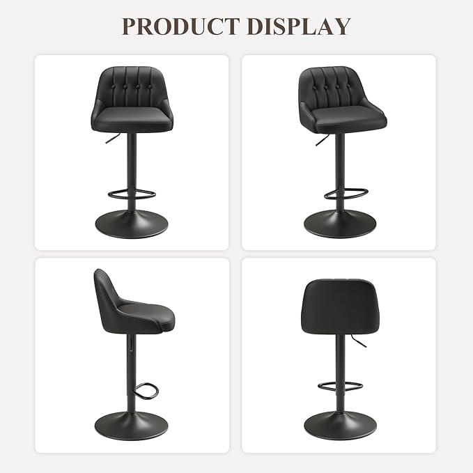 Bar Stools Set of 3, Swivel Bar Chairs, Modern Adjustable PU Leather - Image 7