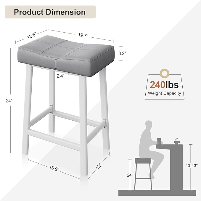 GarveeHome Counter Height Bar Stools Set of 4, 24 Inch Barstools - Image 3