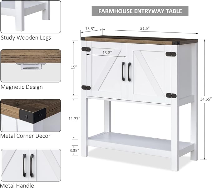 Console Table Coffee Bar Cabinet Sofa Table, 31.5 L x 13.8 D x 34.65 H - Image 2