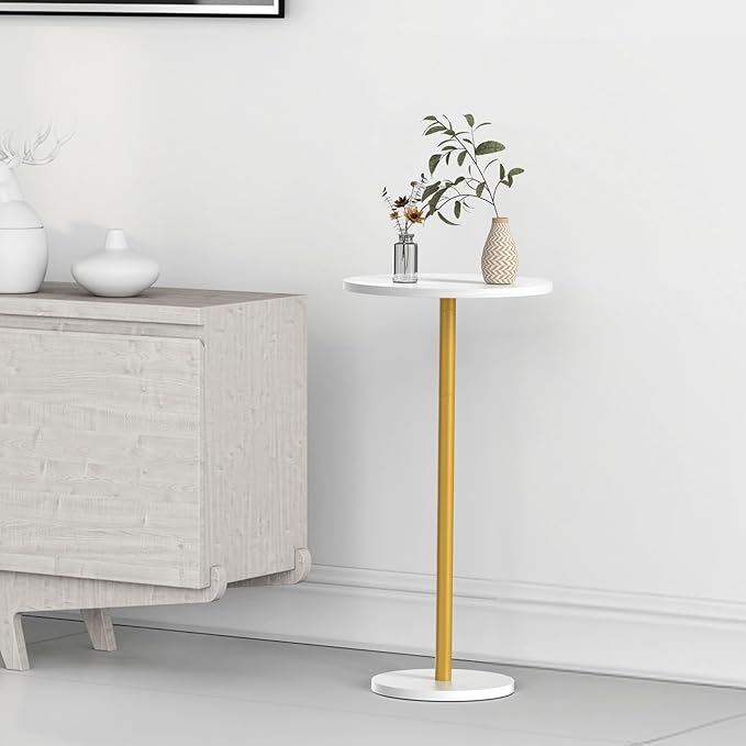 White Small Round Side Table Set of 2 Pedestal Drink End Table - Image 2
