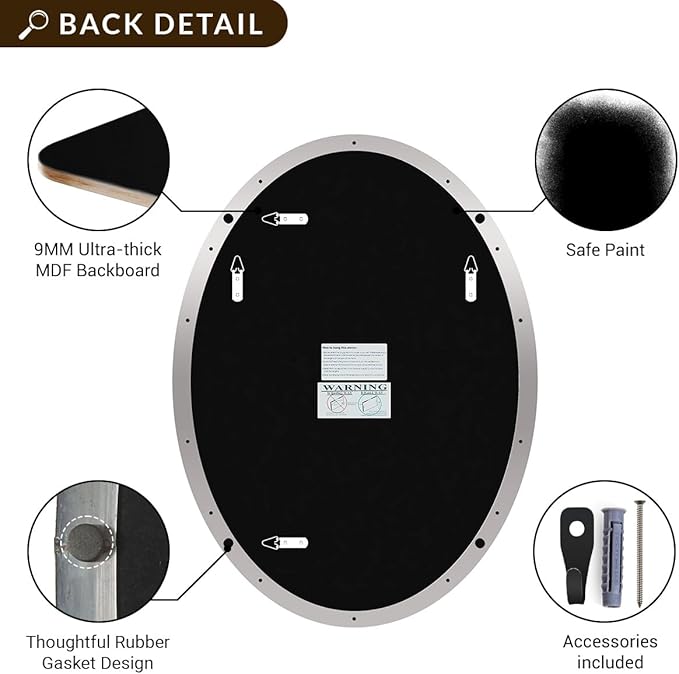 ANDY STAR Chrome Bathroom Mirror, Oval Bathroom Mirror 22 x 30 Inch, Polished - Image 6
