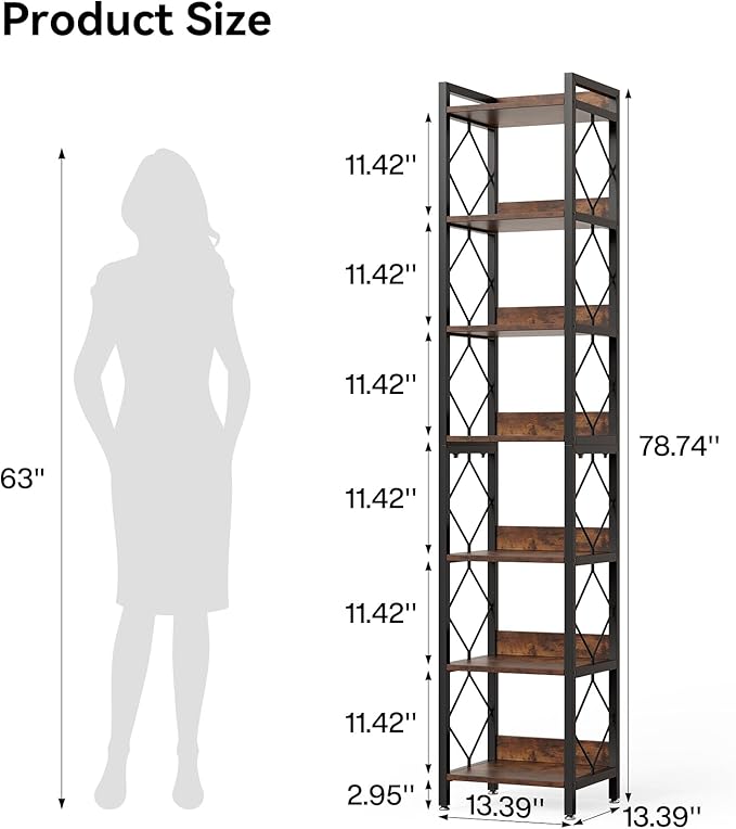 LITTLE TREE Book Shelf Set of 2, 7-Tier Tall Bookcase, Wooden Display Shelves - Image 3