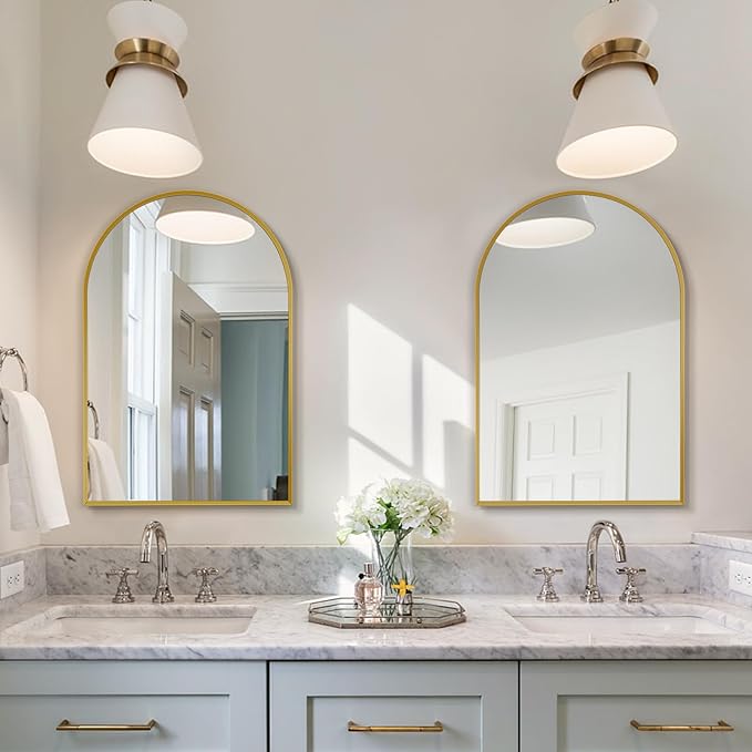 Large Gold Arched Mirror, Arched Top Bathroom Vanity Mirror - Image 4