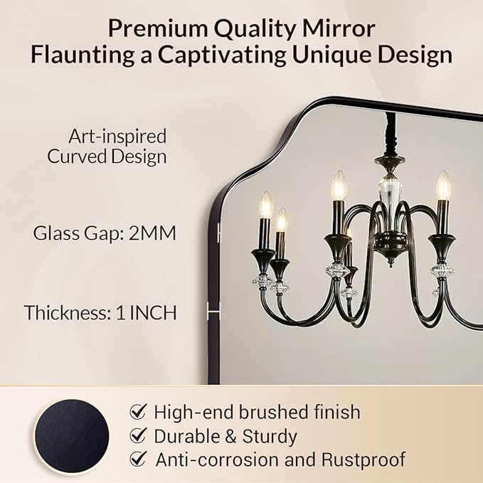 30"x40" Large Bathroom Mirror, Matte Black Scalloped Mirror - Image 3