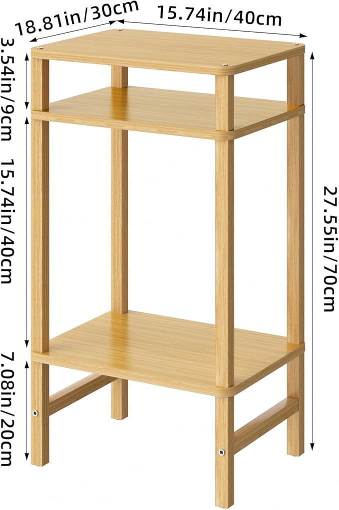 28in Tall Bamboo Side Table Set of 2, 3-Tier Small Narrow End Table - Image 3