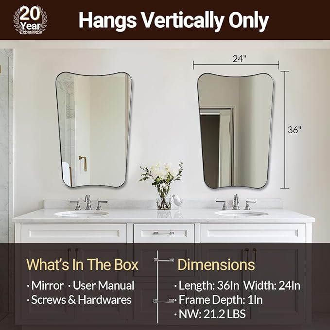 ANDY STAR Brushed Nickel Mirror, 24x36 Inch Scalloped Mirror, Unique Bathroom - Image 2