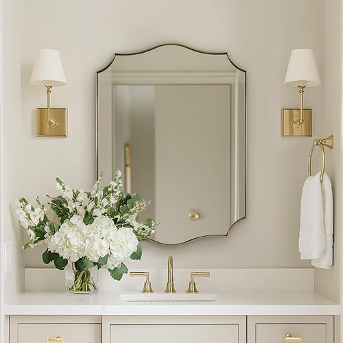 24x32 Gold Mirror, Brushed Gold Scalloped Mirror by Mirrorartmirror