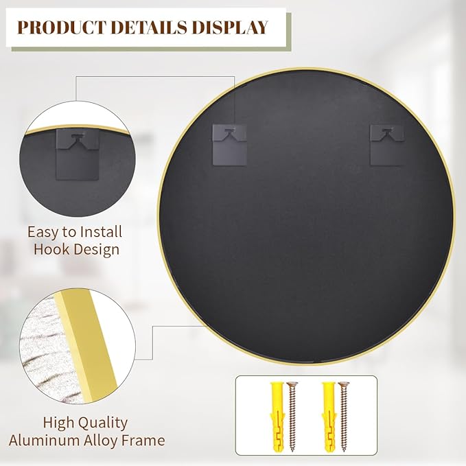 BEAUTYPEAK 32 Inch Round Mirror, Metal Frame Circle Mirror, Wall Mounted - Image 5