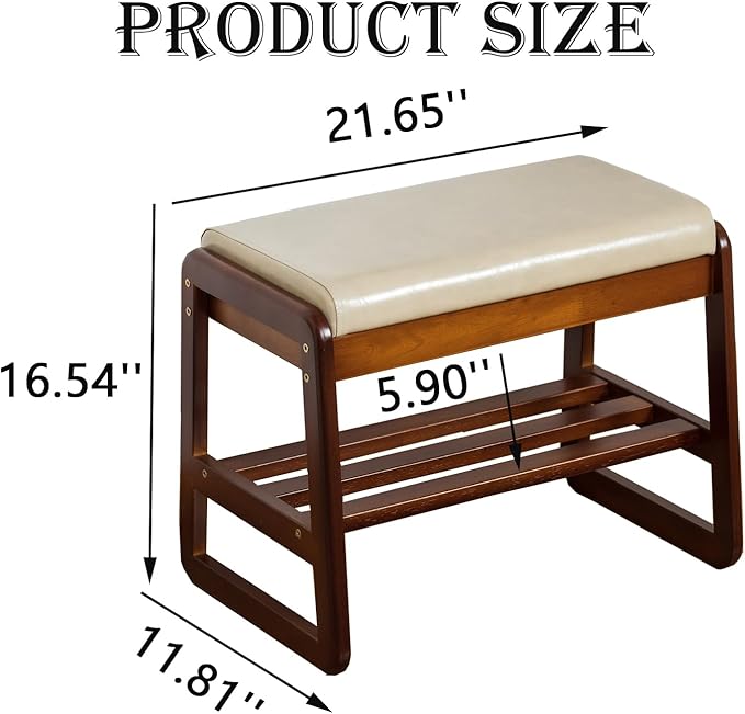 latifolia Solid Wood Bench, Entryway Shoe Bench - Image 2