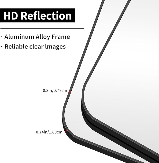 Bathroom Mirror, 48x36 inch Black Rectangle Wall Mirror, Metal Frame Rounded - Image 8