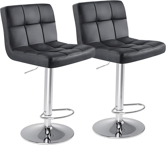 DUMOS Bar Stools Set of 2, Armless Adjustable Swivel Barstools, PU Leather by DumosLifestyle