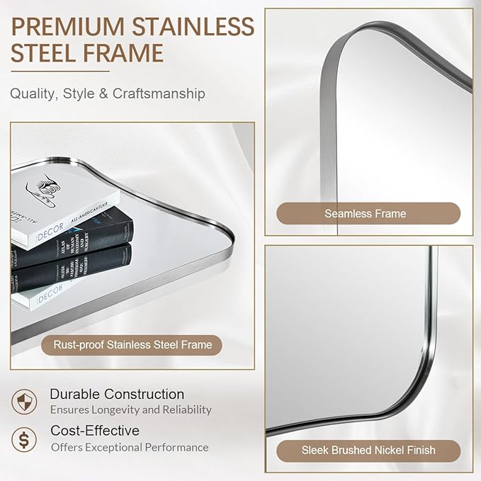 ANDY STAR Brushed Nickel Mirror, 24x36 Inch Scalloped Mirror, Unique Bathroom - Image 4