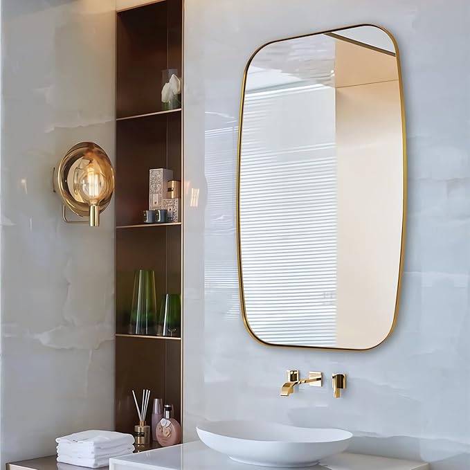 ANDY STAR Brass Bathroom Mirror, 24x32’’ Brushed Gold Metal Frame Oblong Mirror - Image 7