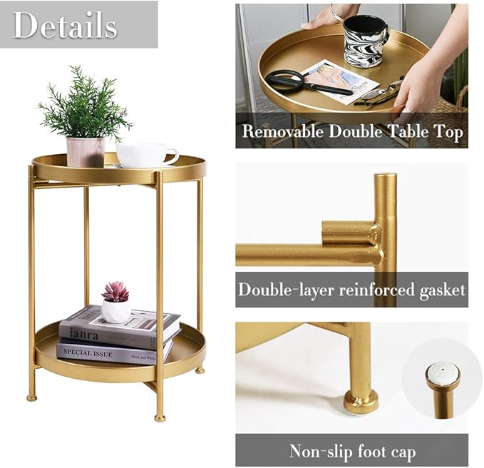 Tiita 2 Pack Round End Table Mental Side Table Nightstand/Small Wood Tables - Image 4