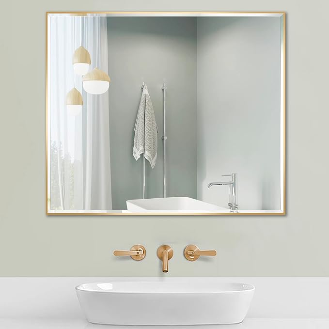30x36 Inch Gold Mirror with Beveled Trim, Aluminum Frame Bathroom Vanity Mirror by LEDLUX
