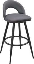 Armen Living Charlotte Swivel Counter Stool in Black Metal and Grey Faux Leather by ArmenLiving