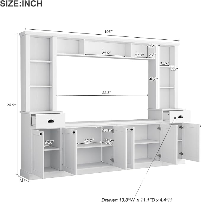 Merax Modern TV Stand Set w/Adjustable Bridge, Storage Media Console & Wall - Image 2