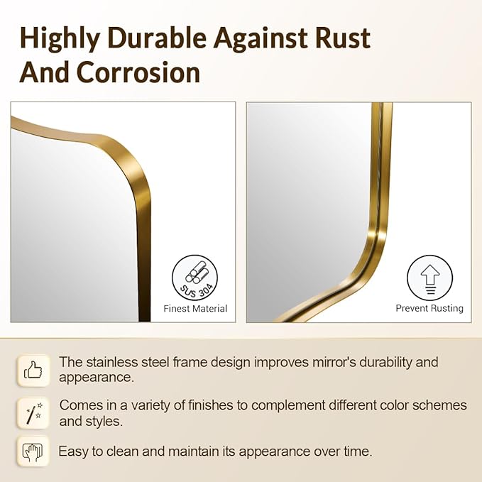 24"x32" Bathroom Vanity Mirror, Brushed Gold Wavy Mirror - Image 6