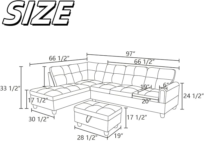 NAYSAYE Sectional Couch with Ottoman Storage, L Shaped Couch Sofa Furniture Sets - Image 2