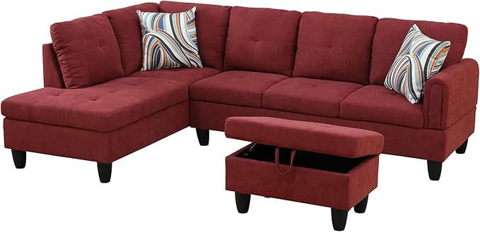 L Shaped Couch Modern Sectional Couch Upholstered Fluffy Fabric 3 Pieces Sofas - Image 3