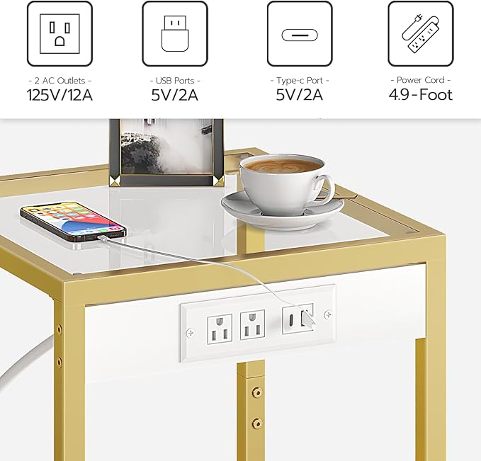HOOBRO Side Table with Charging Station, End Table with USB Port, Nightstand - Image 6