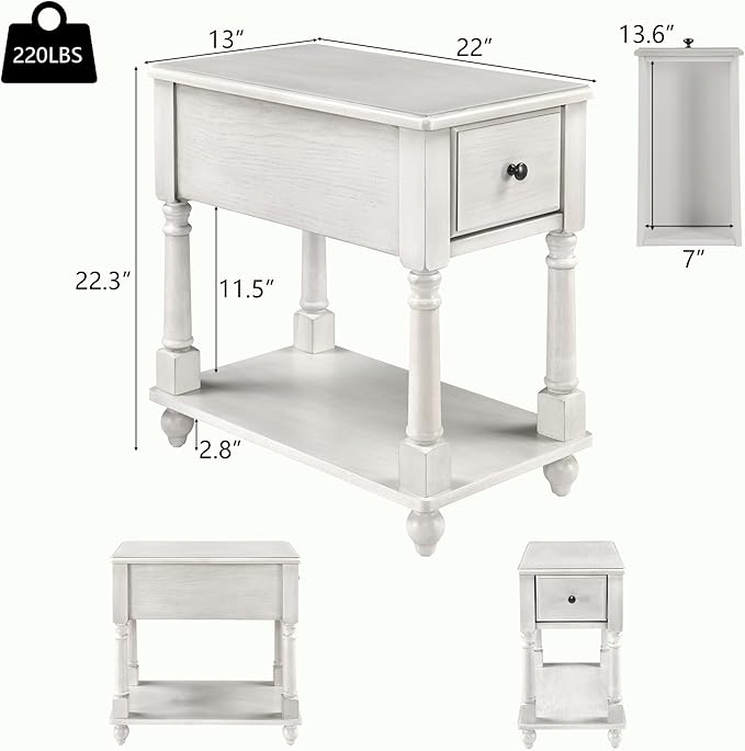 LEEMTORIG Set of 2 Solid Wood End Table Narrow Side Table - Image 3