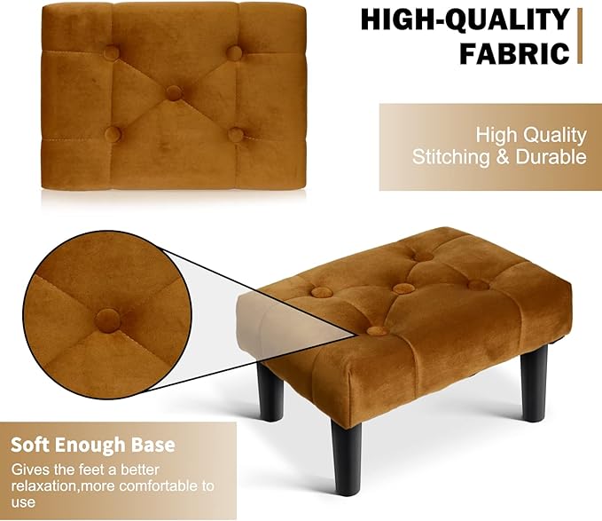 HOUCHICS Small Footstool Ottoman, Velvet Soft Footrest Ottoman - Image 7