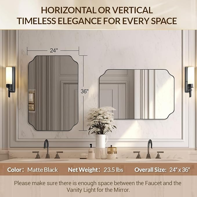 Black Wall Mirror, Unique Curved Edge Design, Anti-Rust SUS304 Frame, Hangs - Image 3