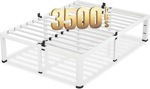 18 Inch Full Size White Bed Frame, 3500Lbs Heavy Duty Metal Platform by VIPSHOW