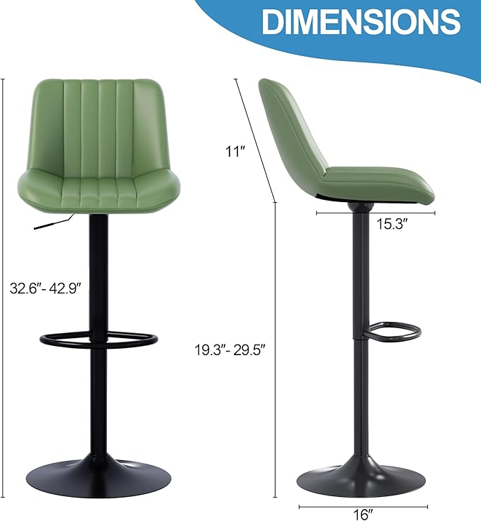 Shintenchi Swivel Bar Stools Set of 4, Adjustable Faux Leather Upholstered - Image 3