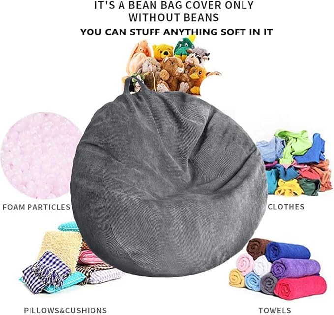 Kisoy Bean Bag Chair Cover Stuffed Animal Storage Bean Bag Cover Pets Dogs/Cats - Image 3