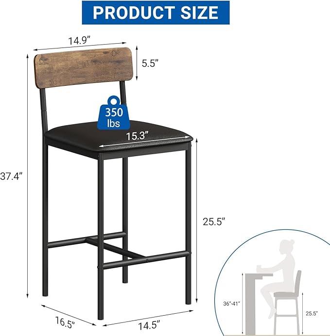 GarveeHome Bar Stools Set of 4, Upholstered Counter Height Bar Stools - Image 2