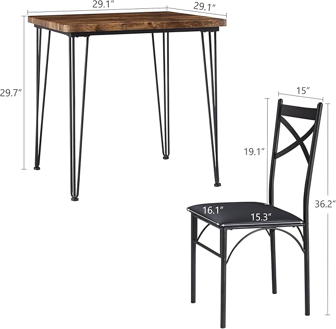VECELO 3-Piece Dining Room Kitchen Table and Pu Cushion Chair Sets - Image 7