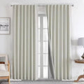 Joydeco Natural Linen Curtains 90 inch Length 2 Panels Set Burg 100% Blackout by JOYDECO