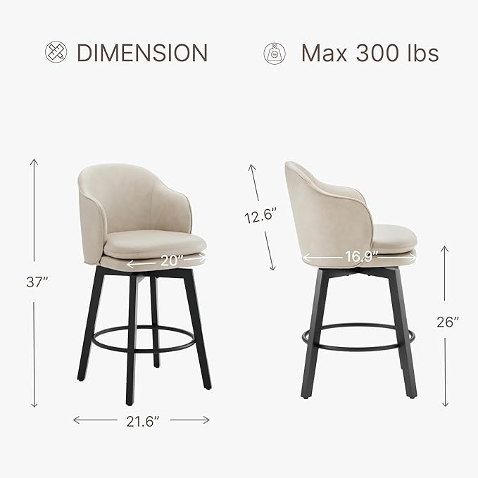 Counter Height Barstools 26 inch Upholstered Swivel Bar Stools - Image 2