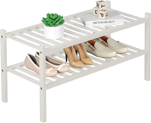 2 Tier Bamboo Shoe Rack for Closet Free Standing Wood Shoe Shelf for Entryway by ROMGUAR+CRAFT