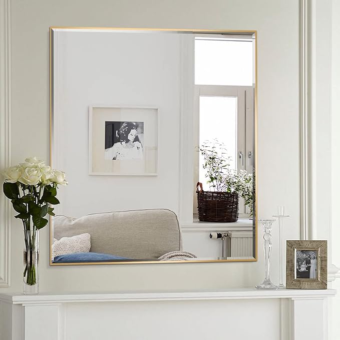 30x40 Inch Gold Mirror with Beveled Trim, Aluminum Frame Bathroom Vanity Mirror - Image 3