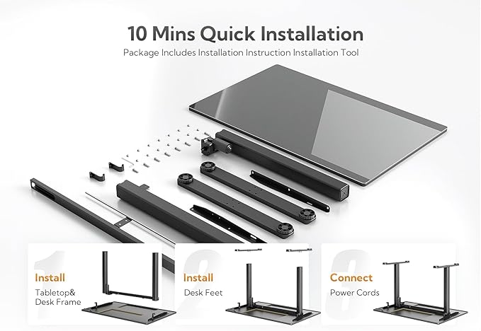 Claiks Glass Standing Desk, 40x24 Inch Small Stand Up Desk Electric Adjustable - Image 9