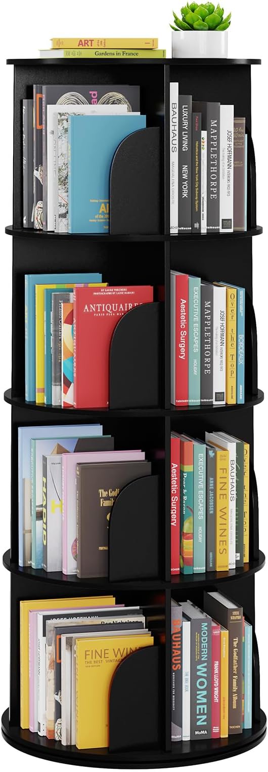 SpaceAid 4 Tier Rotating Bookshelf Tower, Spinning Bookcase Lazy Susan by SpaceAid