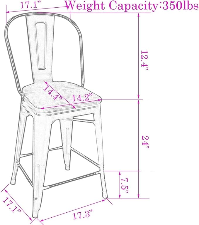 Changjie Furniture 24 Inches Metal Barstools Set of 4 Counter Height Bar Stools - Image 2