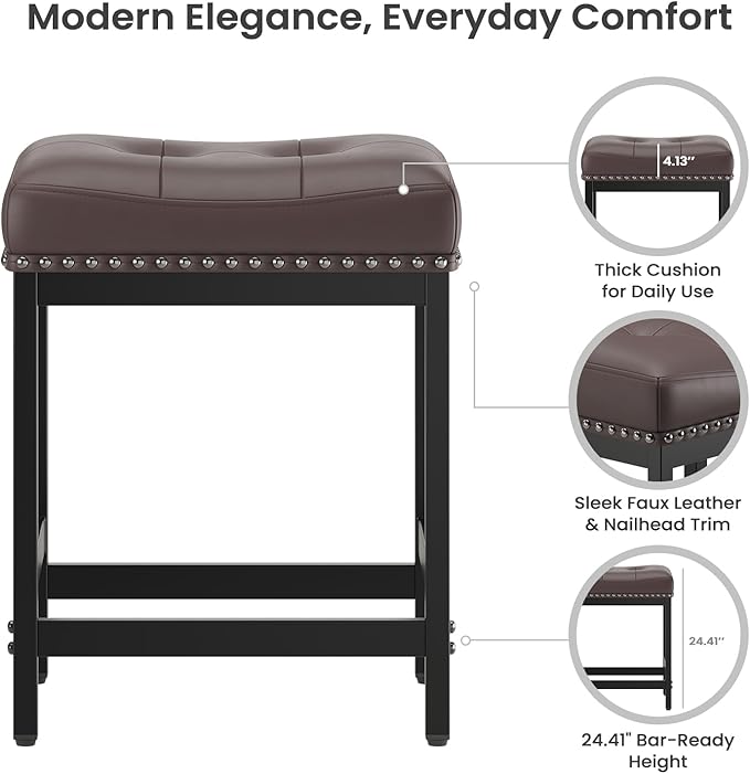 MALOL Set of 4 Saddle Bar Stools Counter Height 24.4”, Backless Barstools - Image 5