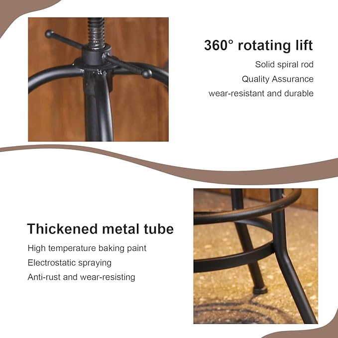 LOKKHAN Industrial Bar Stool-26-32 Inch Adjustable Swivel Round Wood Metal - Image 7