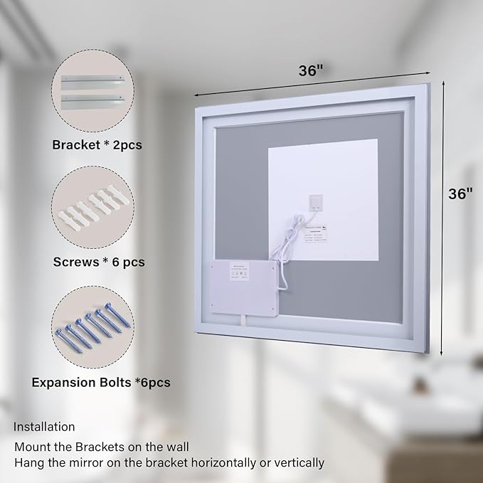 36x36 LED Bathroom Mirror, Backlit + Front Lit, LED Bathroom Mirror - Image 3
