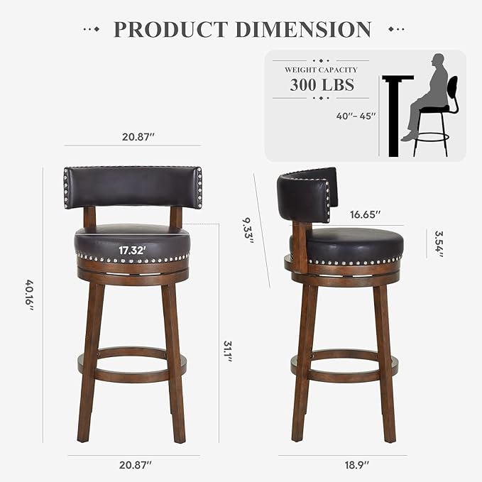 COLAMY Swivel Bar Stools Set of 4, 30 Inch Swivel Bar Height Bar Stools - Image 2