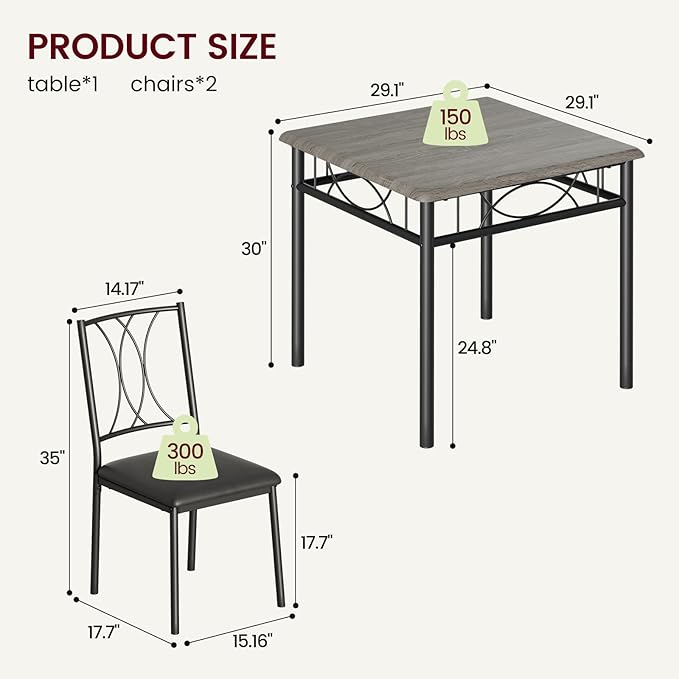 CABIHOME Dining Table Set for 2, 3 Piece Kitchen Table Set - Image 2