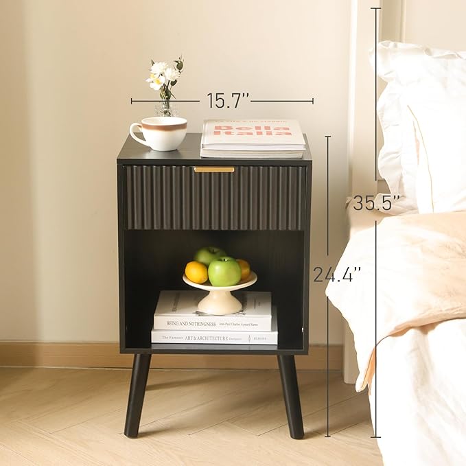 Black Fluted Nightstand, Modern Bedside Table - Image 4